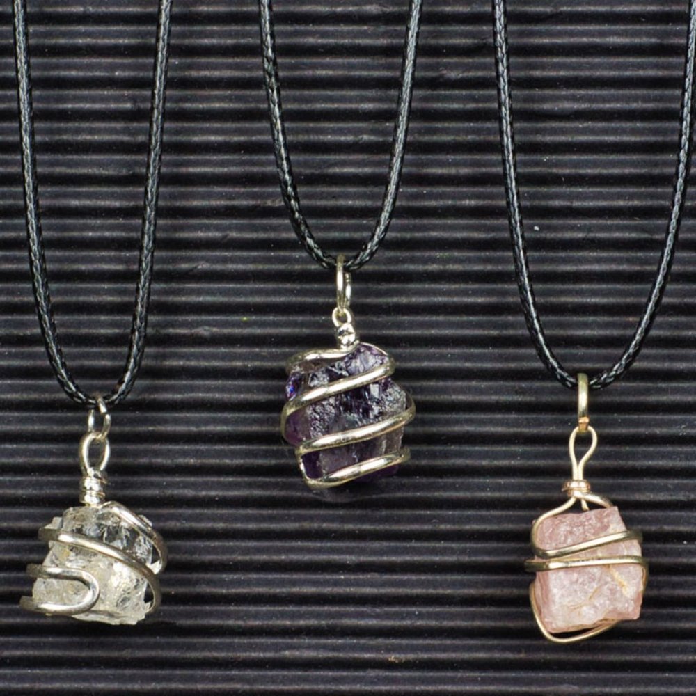 Set of 3 Crystal Cube Pendants - Amethyst, Rose Quartz, Clear Quartz